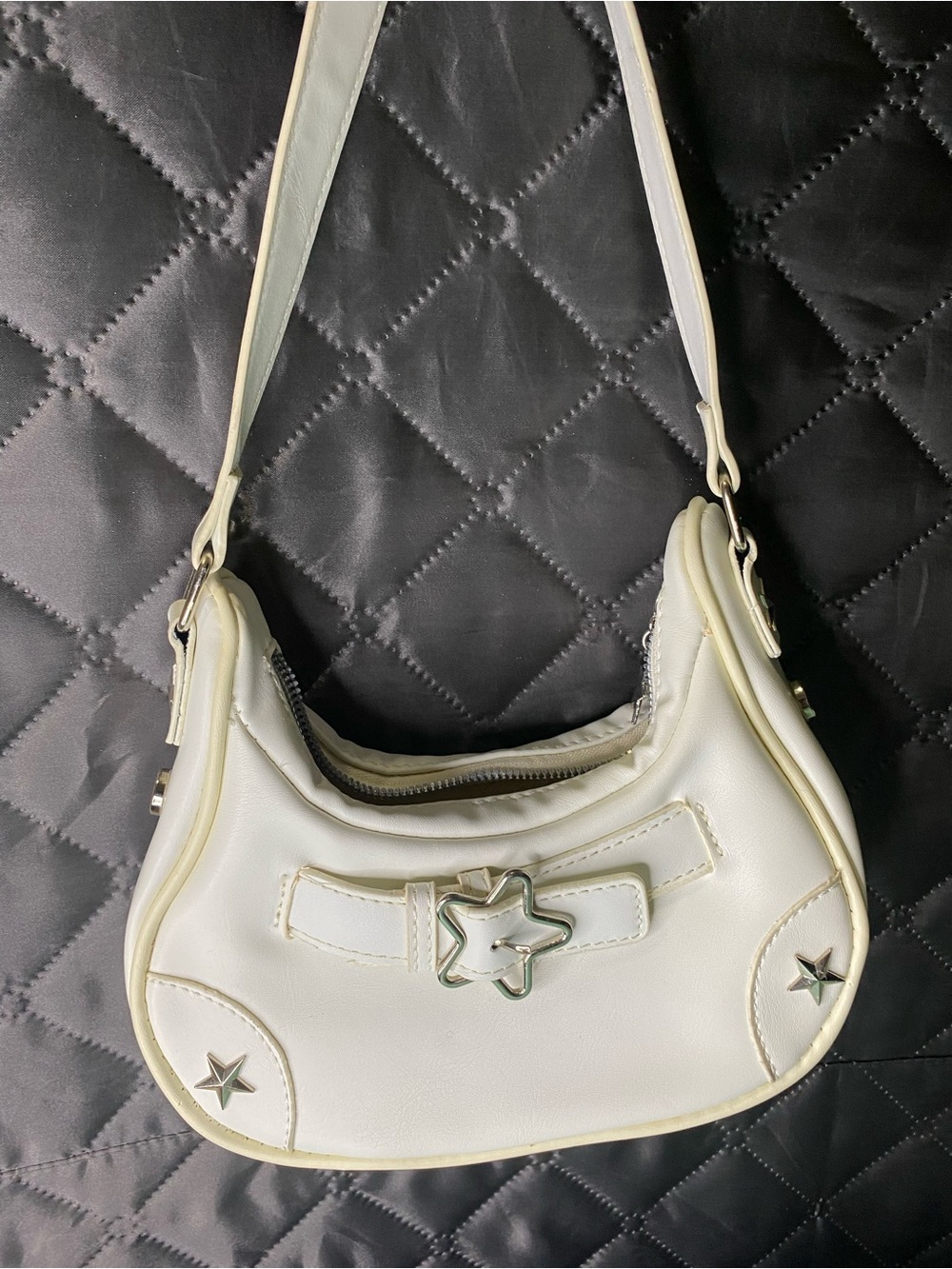 Y2K White Star Faux Leather Shoulder Bag – Like New!